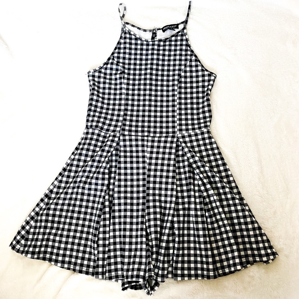 Black and white checked halter neck romper